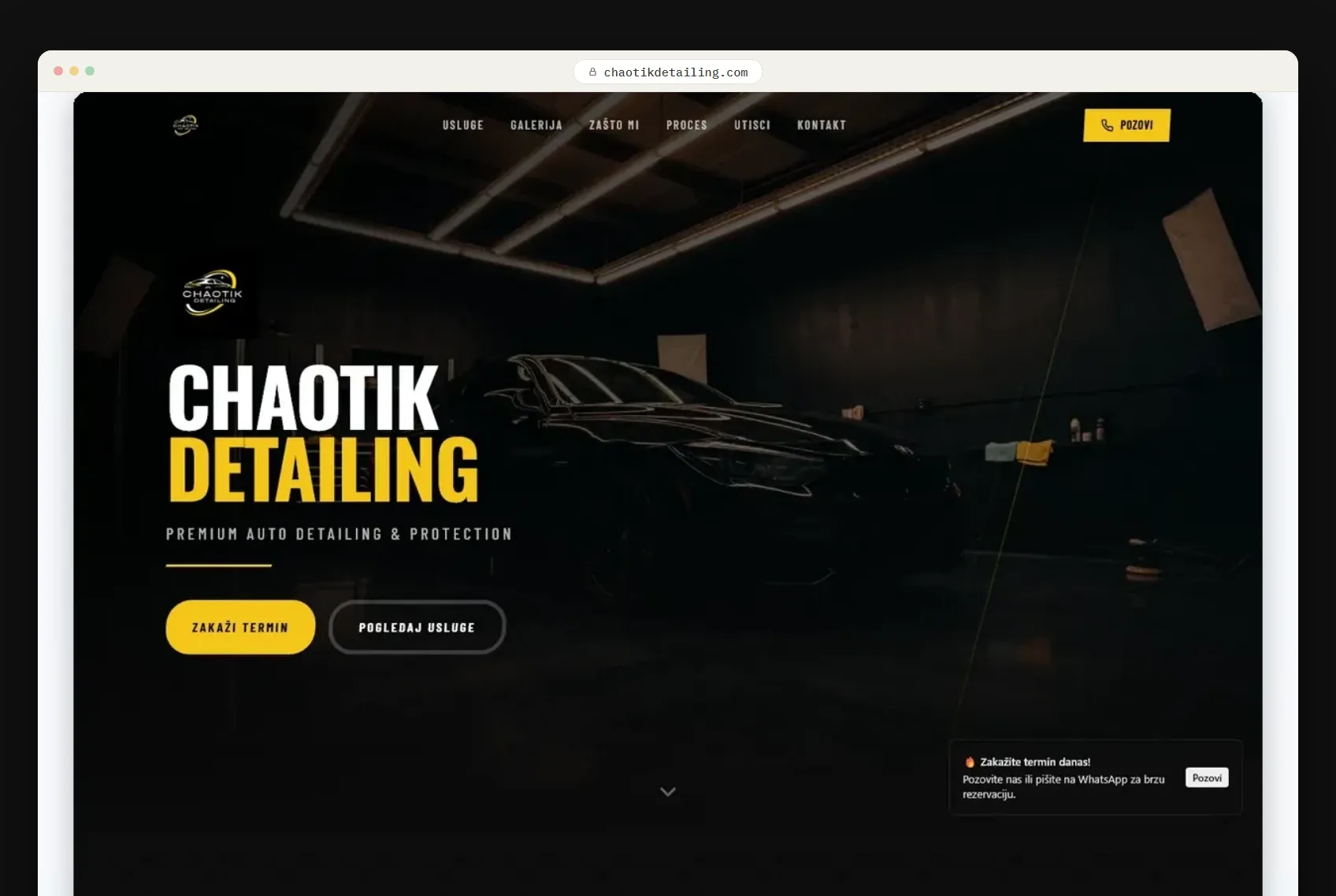Chaotik Detailing: naslovna strana sajta na računaru