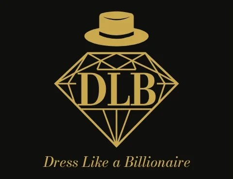 Logotip DLB (Dress Like a Billionaire): pun znak sa šeširom i dijamantom u zlatnoj boji na crnoj podlozi