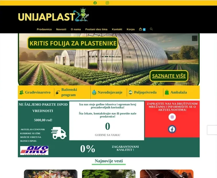 Naslovna strana unijaplast.com u arhivi iz 2025. godine